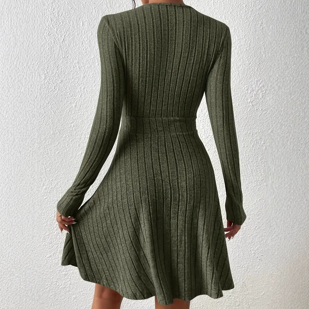 Damen Wickelkleid mit langen Ärmeln und gerippter Textur Echoarchiv