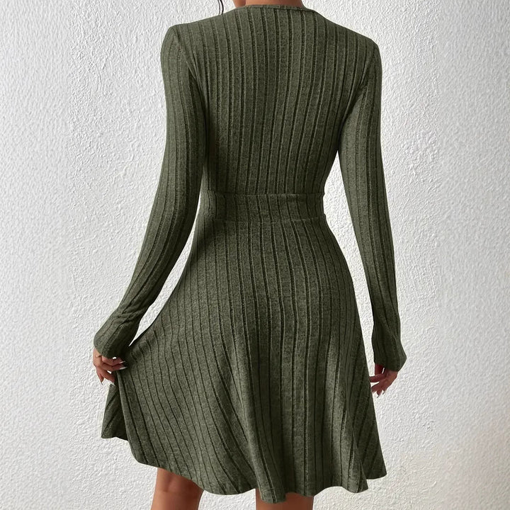 Damen Wickelkleid mit langen Ärmeln und gerippter Textur Echoarchiv
