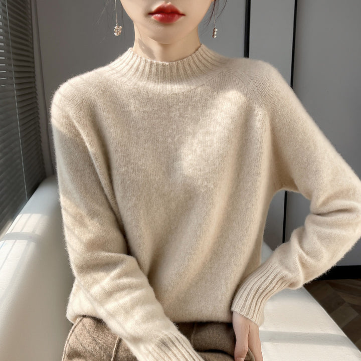 Damen Kurz-Mockneck-Pullover aus flauschigem Mohair-Mix mit kastiger Silhouette Echoarchiv