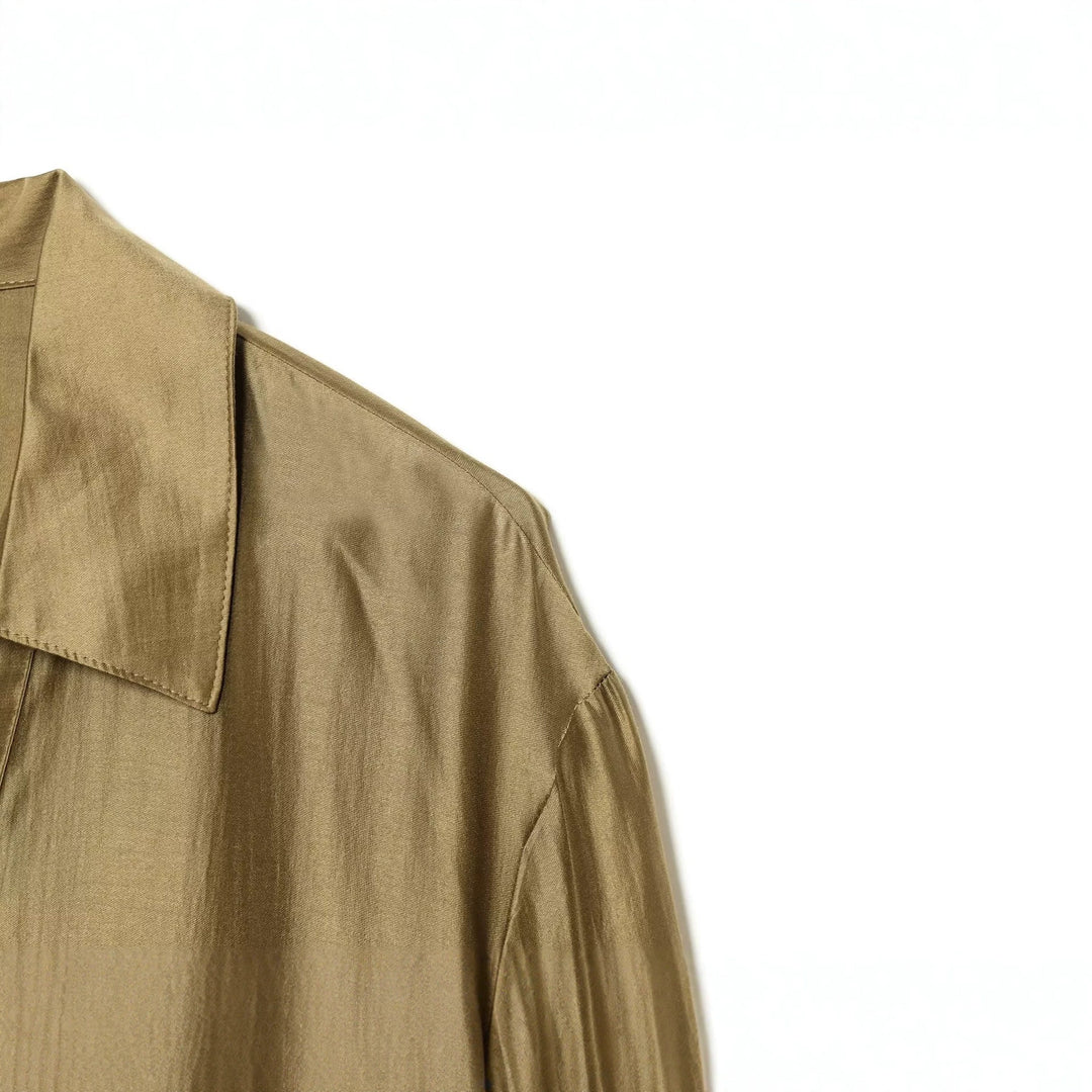 Damen Oversize Tunika Bluse aus schimmernder Crêpe‑Optik mit Hemdkragen und V‑Ausschnitt Echo Archiv