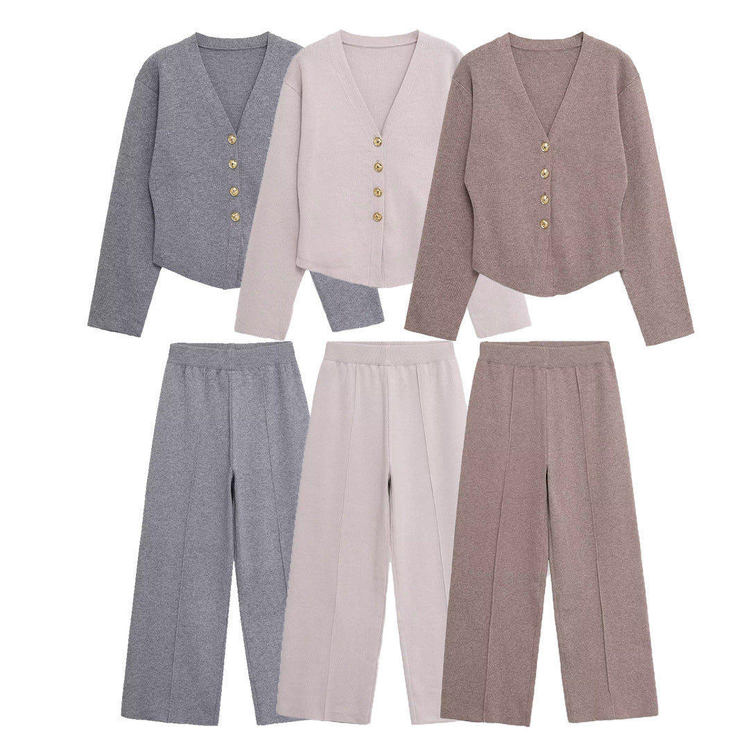 Damen Weite Strickhose mit hoher Taille, elastischem Bund und Teilungsnaht Echoarchiv