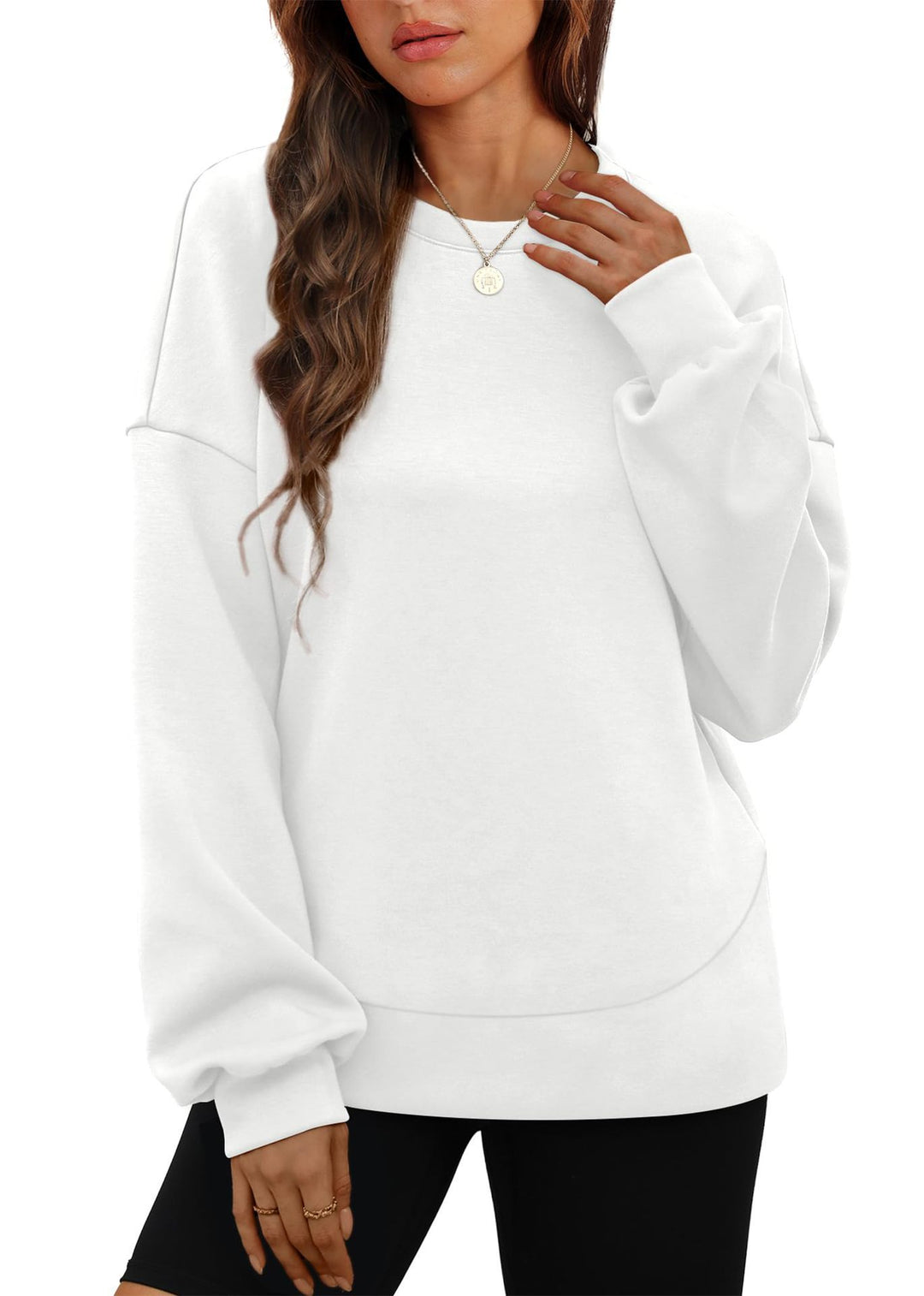 Damen nan lässiges Oversize Rundhals-Sweatshirt mit überschnittener Schulter gerundetem Saum und weichem Innenfutter Echo Archiv
