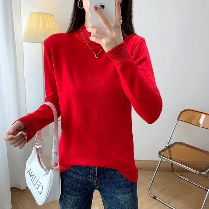 Damen Feiner Langarm-Feinstrickpullover mit schmalem Stehkragen und gerippten Bündchen Echoarchiv