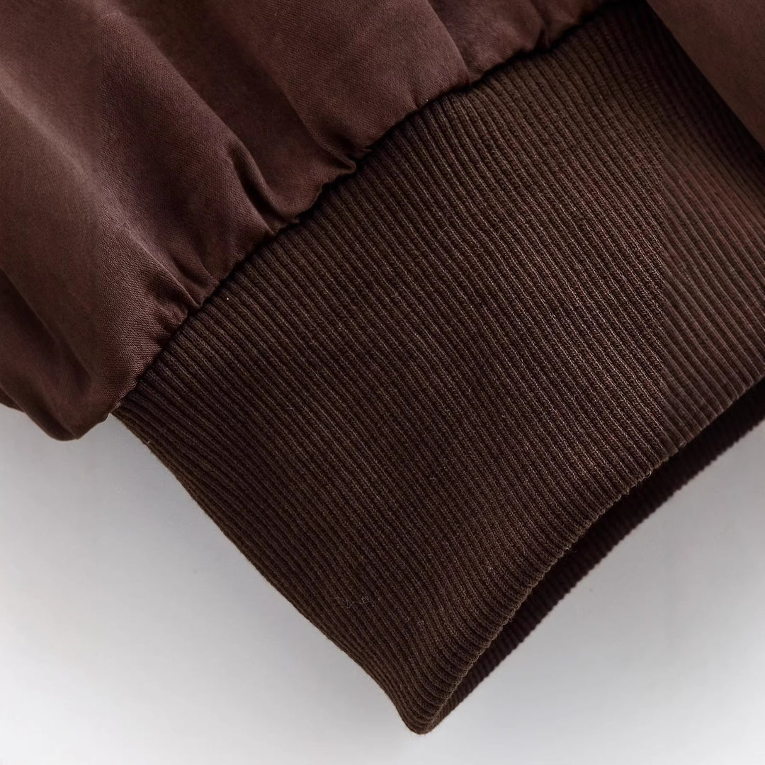 Damen Cropped Kapuzenjacke mit Reißverschluss, übergroßen Ärmeln und breitem Rippbund Echoarchiv