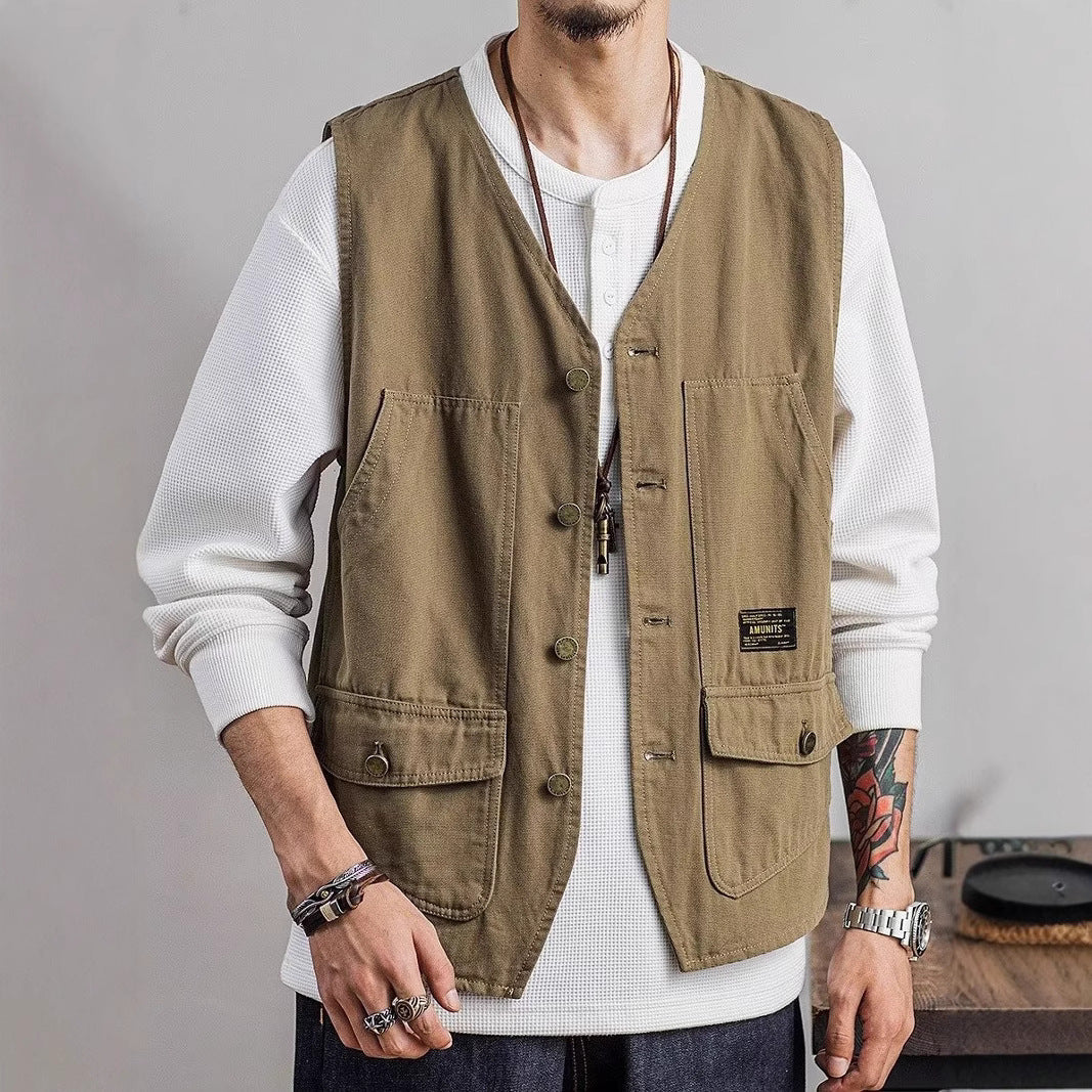 Herren praktische Utility-Weste mit tiefen Taschen und Knopfdetails Echoarchiv