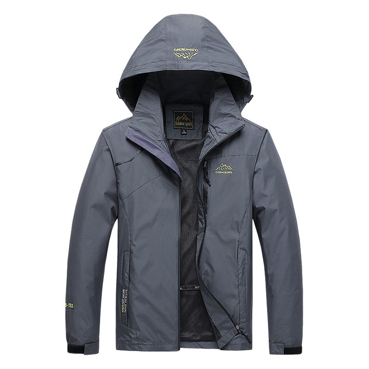 Herren atmungsaktive Softshell Trekkingjacke mit verstaubarem Kapuze, Mesh-Futter und multifunktionalen Reißverschlusstaschen – Taviero