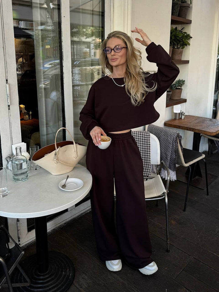 Damen Oversize-Lounge-Set mit kurzem Sweatshirt und weiter Jogginghose – Avérine