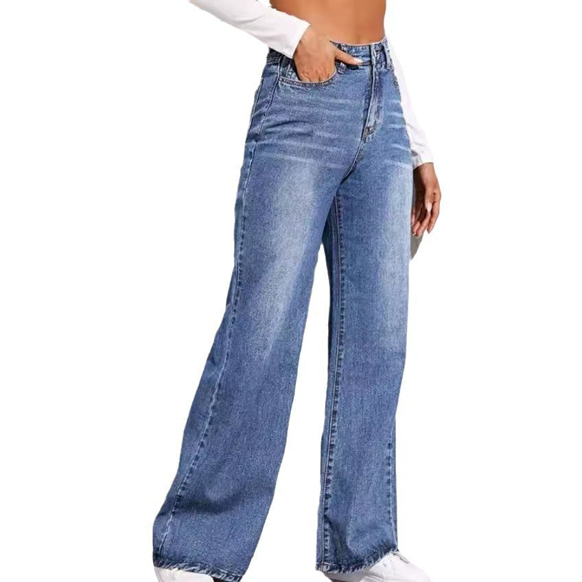 Damen nan hochgeschnittene weite Denim-Jeans mit extra weitem Bein und rohem Saum Echo Archiv