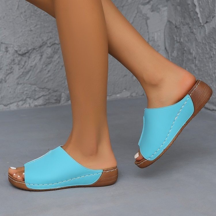 Damen Offene Komfort‑Mules mit gepolstertem Fußbett und Korkoptik‑Plateau – Lioré