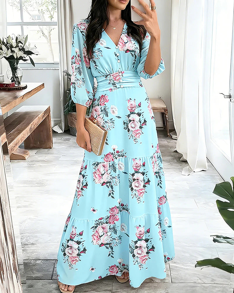 Damen Maxikleid mit Wickeloptik, V-Ausschnitt und geraffter Taillenpartie – Valéora