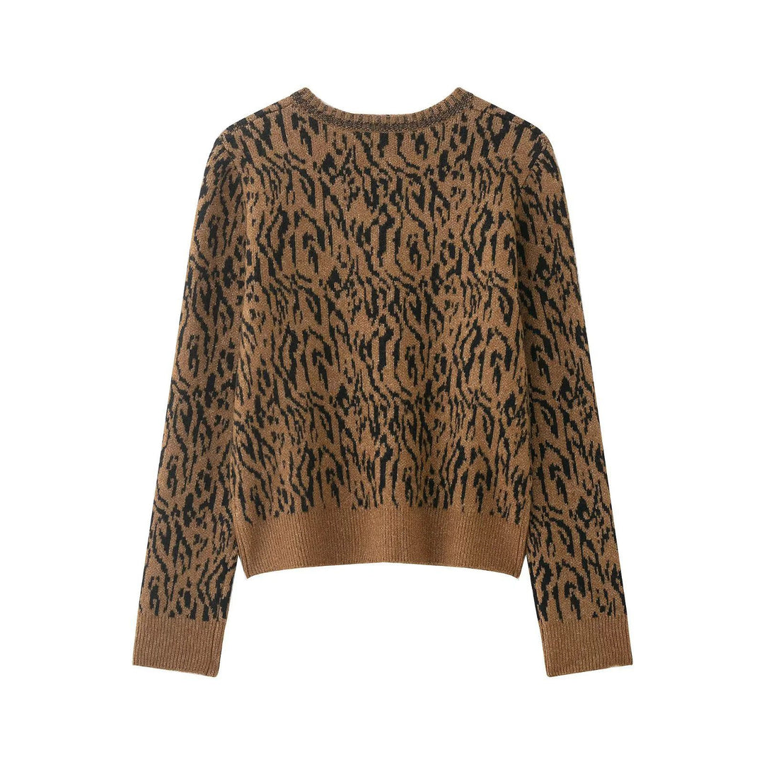 Damen nan kurzgeschnittene Jacquard-Strickjacke mit Zierperlenknöpfen Echo Archiv