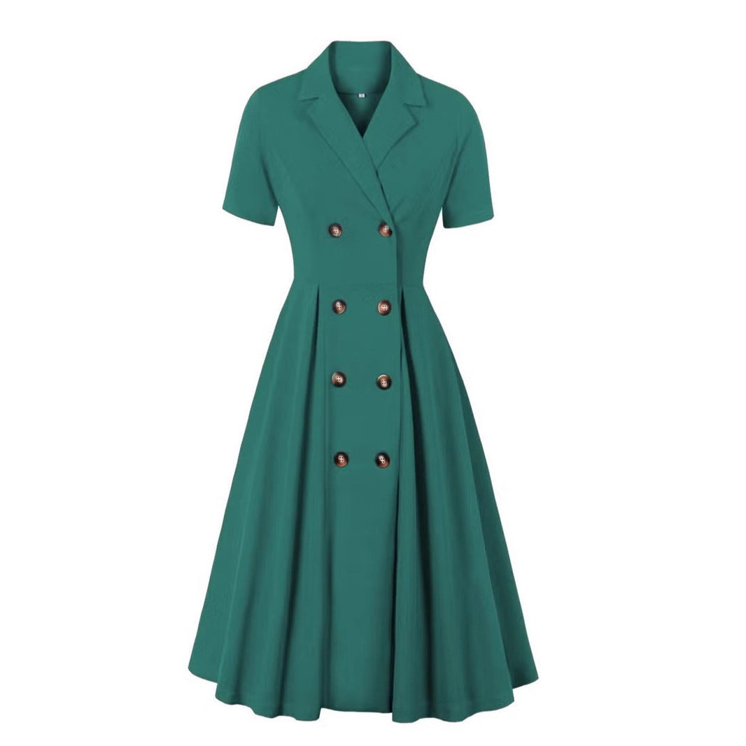 Damen elegantes Midikleid mit doppelter Knopfleiste und schwingendem Rock Echo Archiv