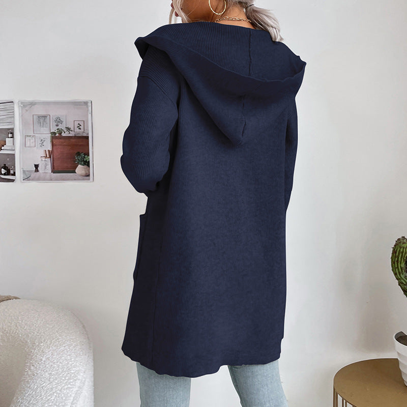 Damen Langer gerippter Cocoon-Cardigan aus leichtem Feinstrick mit Eingrifftaschen Echoarchiv