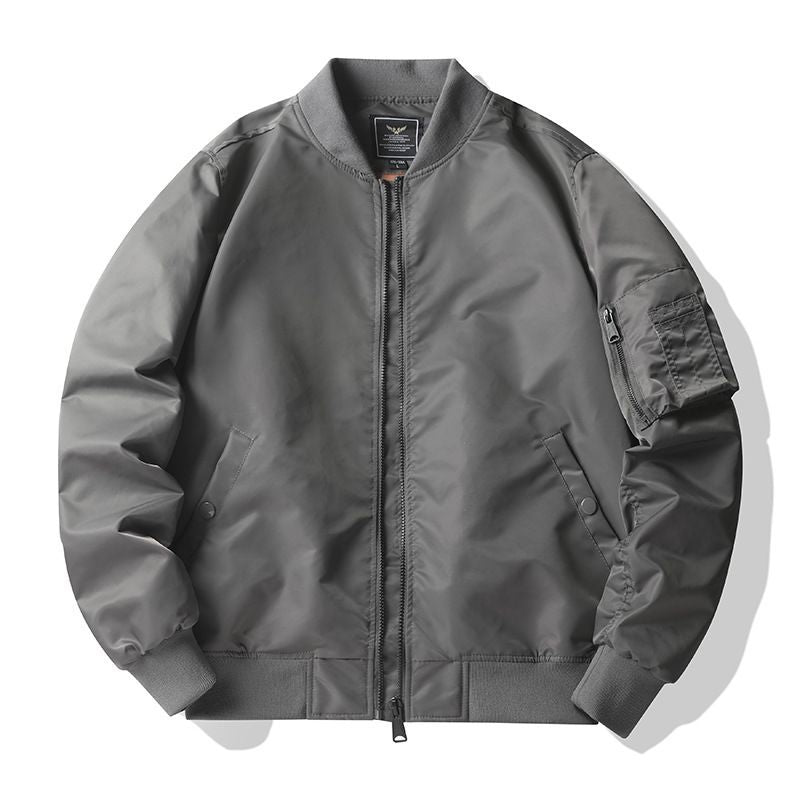 Men's matte nylon flight bomber jacket with sleeve utility pocket and ribbed trims – Brevano