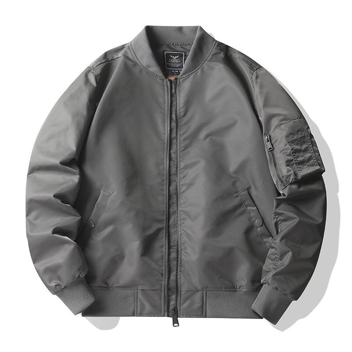 Men's matte nylon flight bomber jacket with sleeve utility pocket and ribbed trims – Brevano