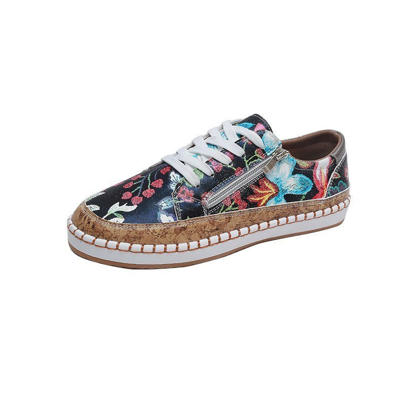 Damen florale Plateausneaker mit Korkplateau, seitlichem Reißverschluss und gepolstertem Komfortfußbett Echo Archiv