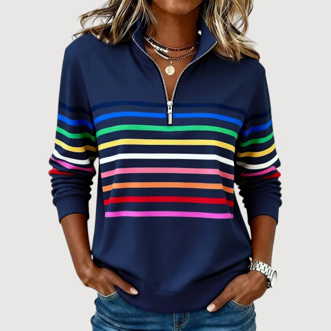 Damen Sportlicher Stepppullover mit halbem Reißverschluss – Mavelle