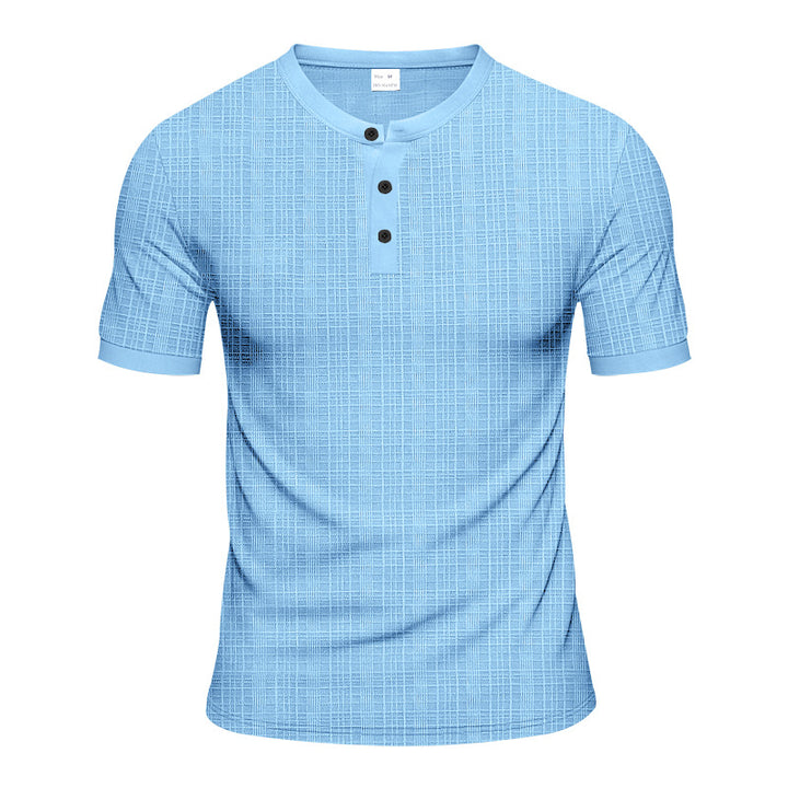 Herren modisches Kurzarmshirt mit Knopfleiste und strukturiertem Muster Echoarchiv