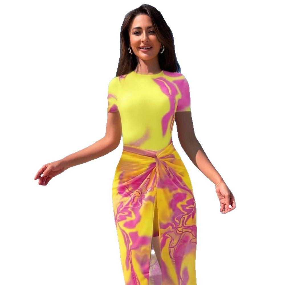 Damen modisches Strandkleid mit verknoteter Taille Echo Archiv
