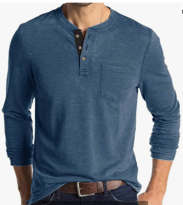 Herren Langarmshirt mit modernem Henley-Kragen und Brusttasche Echoarchiv
