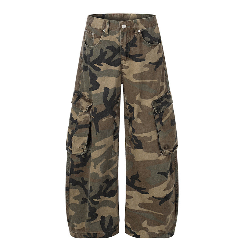 Damen weite Cargo-Hose im Camouflage-Print mit Multi-Taschen Echoarchiv