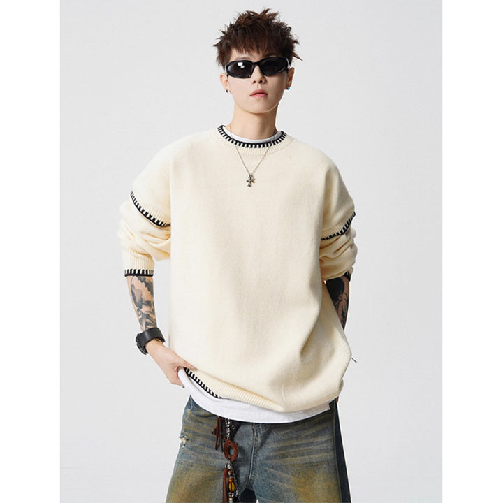 Herren Grobstrickpullover mit Kontrastnähten Echoarchiv