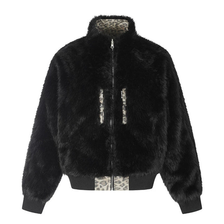Damen gesteppte Bomberjacke mit Kunstfell-Stehkragen, Allover-Leo-Print und Rippbündchen Echoarchiv