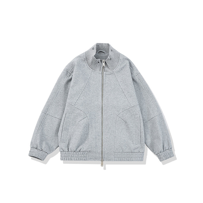Unisex Boxy-Strickmix Übergangsjacke mit hohem Rippenkragen und elastischem Saum Echoarchiv