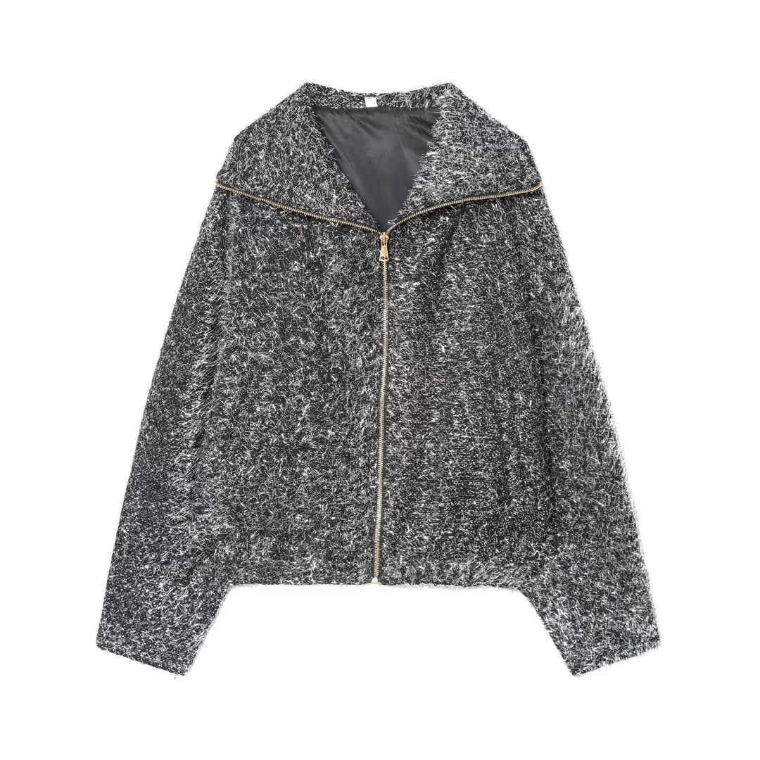 Damen Kurz geschnittener Bouclé-Blouson mit Metallic-Effekt und durchgehendem Reißverschluss Echo Archiv