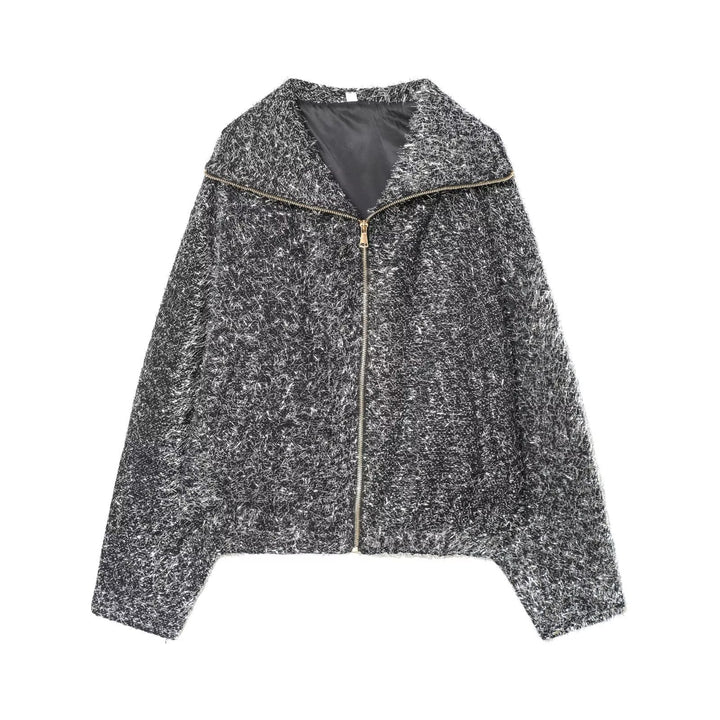 Damen Kurz geschnittener Bouclé-Blouson mit Metallic-Effekt und durchgehendem Reißverschluss Echo Archiv