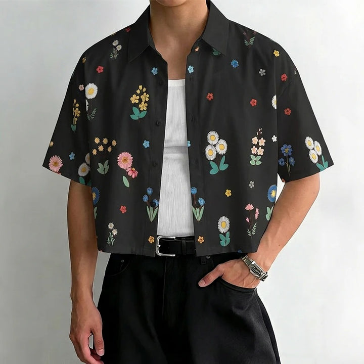 Damen nan kastig geschnittene Kurzarm-Hemdbluse mit floralem Allover-Print, Hemdkragen und kurzem Saum Echo Archiv