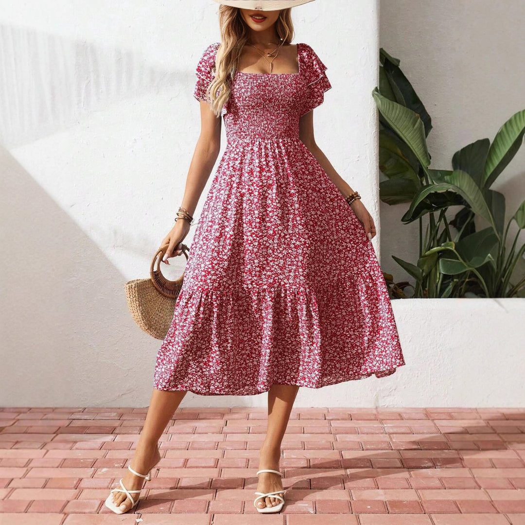 Damen Off-Shoulder Maxikleid mit floralen Mustern und elastischem Oberteil Echo Archiv
