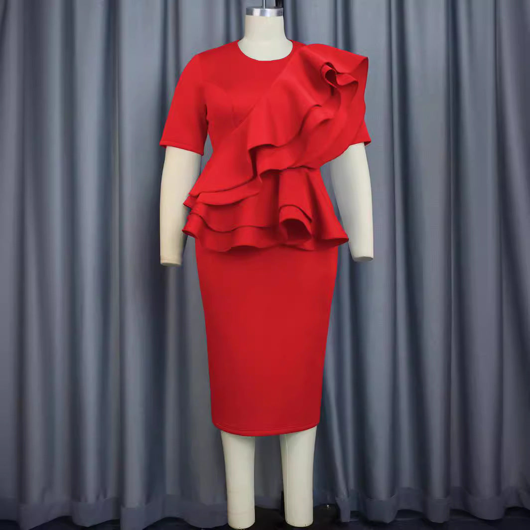 Damen elegantes Rüschenkleid mit taillierter Silhouette Echo Archiv
