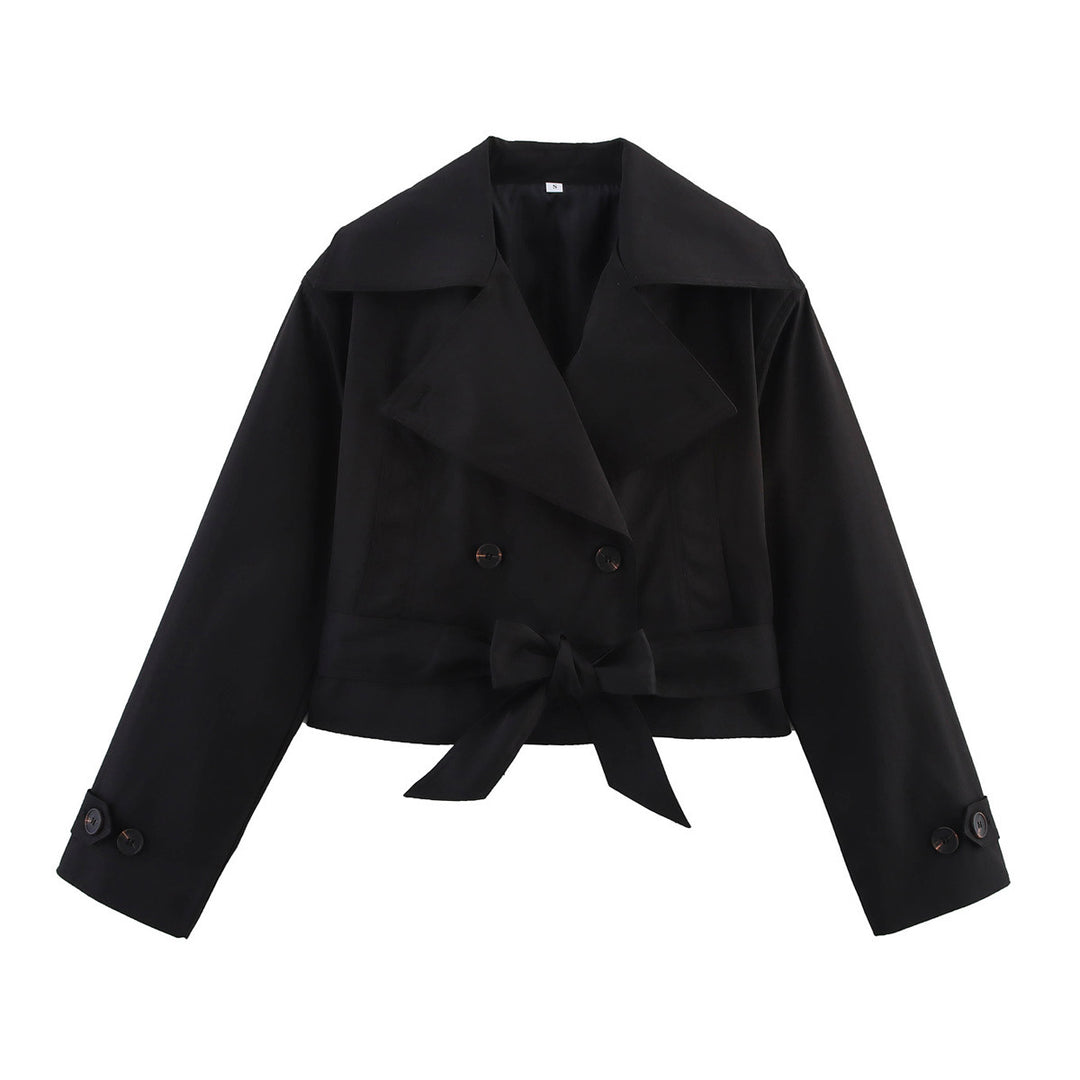 Damen Cropped Trenchjacke mit breitem Revers, Taillengürtel und Doppelknopfreihe Echo Archiv