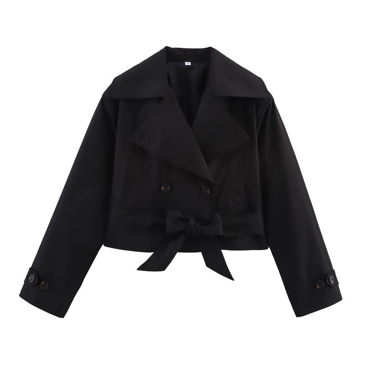 Damen Cropped Trenchjacke mit breitem Revers, Taillengürtel und Doppelknopfreihe Echo Archiv