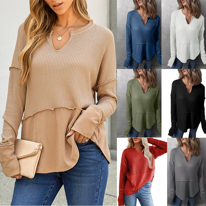 Damen Oversize-Pullover mit Waffle-Struktur, V-Notch und überschnittener Schulter Echo Archiv