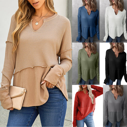 Damen Oversize-Pullover mit Waffle-Struktur, V-Notch und überschnittener Schulter Echo Archiv