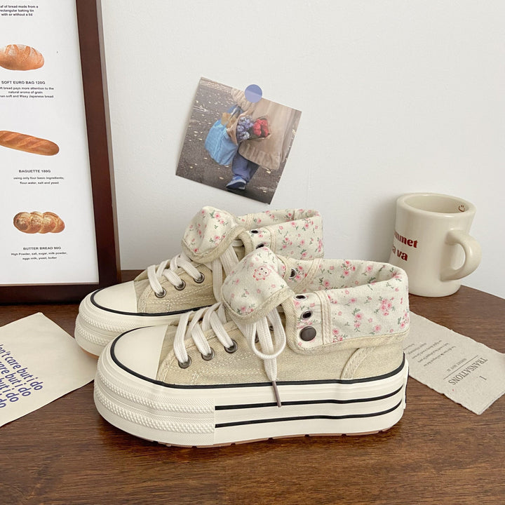 Damen Modische Plateau Sneakers mit floralem Innenfutter Echo Archiv