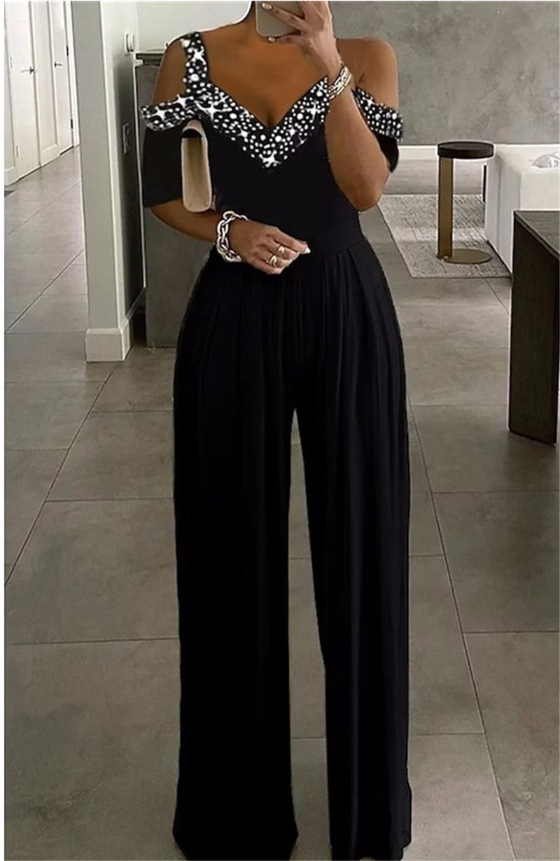 Eleganter Damen Jumpsuit mit Schulterfreiem Schnitt & Glitzerndem Dekolleté für Party & Events | Echoarchiv