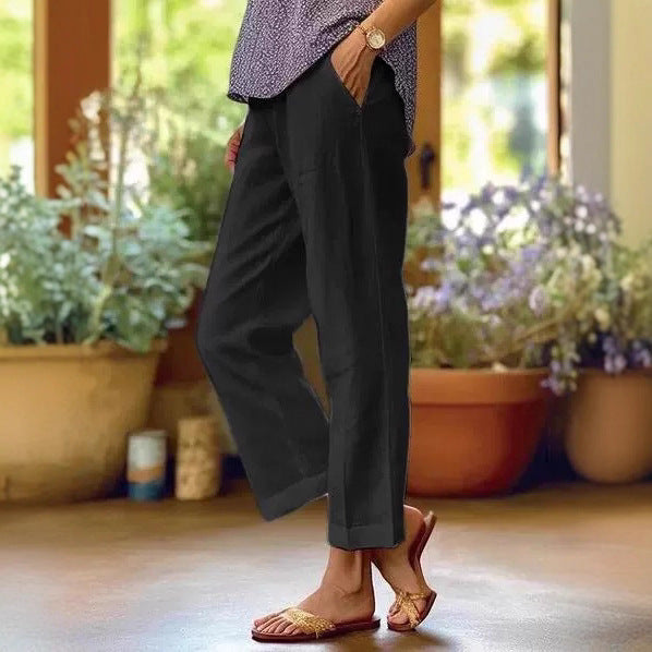 Damen Leinenhose mit weitem Schnitt und praktischen Taschen Echoarchiv