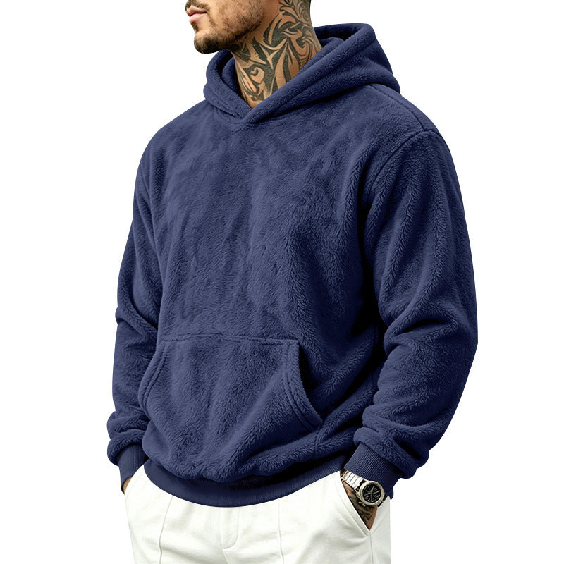 Herren Kuscheliger Fleece-Hoodie mit Kängurutasche und geripptem Saum – Cavarno