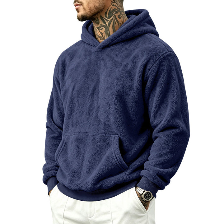 Herren Kuscheliger Fleece-Hoodie mit Kängurutasche und geripptem Saum – Cavarno