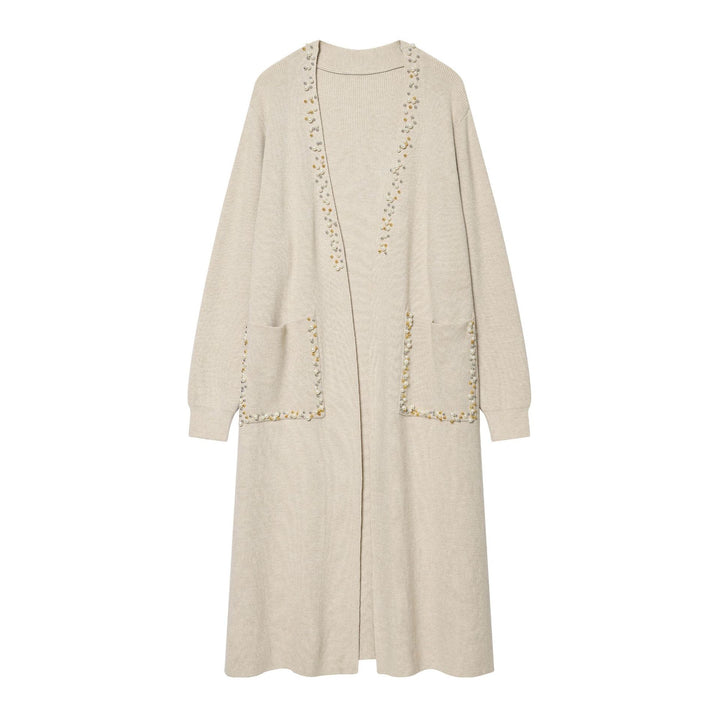 Damen langer Strickcardigan mit Perlenverzierung und aufgesetzten Taschen Echo Archiv