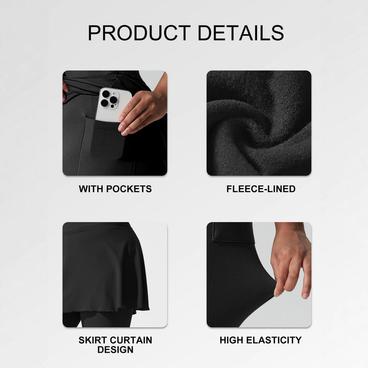 Damen Thermal-Leggings mit integriertem Sportrock und Fleece-Futter echoarchiv-