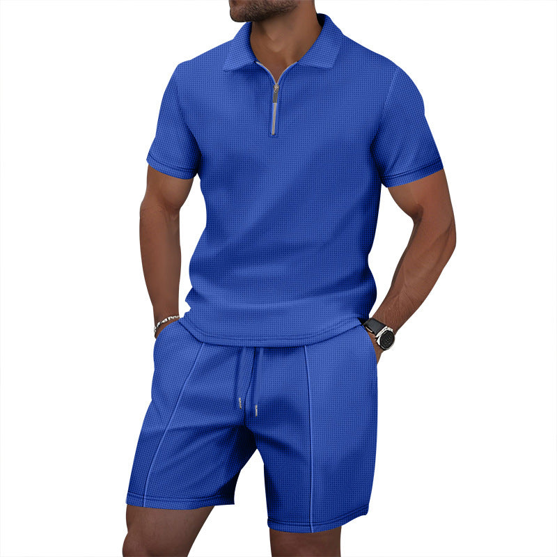 Herren sportliches Kurzarm-Poloshirt und Shorts-Set mit Reißverschluss Echoarchiv