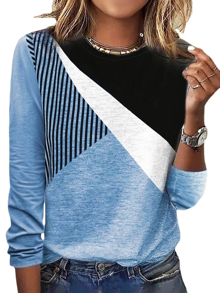 Damen Colorblock-Sweatshirt mit diagonaler Panel-Optik und Streifenbesatz – Avérine