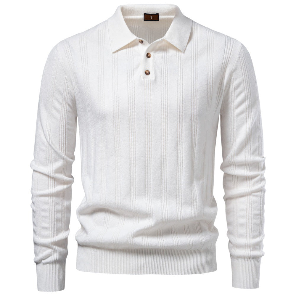 Herren Langarm-Feinstrick-Poloshirt mit Strukturstreifen und geripptem Saum Echoarchiv