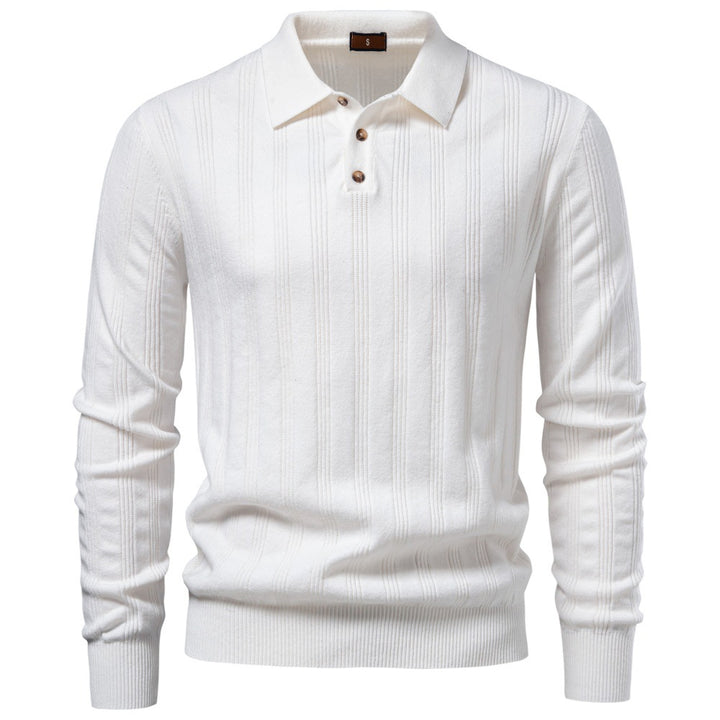 Herren Langarm-Feinstrick-Poloshirt mit Strukturstreifen und geripptem Saum Echoarchiv