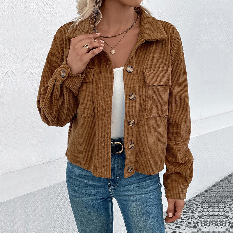 Damen Lässige Kordjacke mit Knopfleiste Echo Archiv