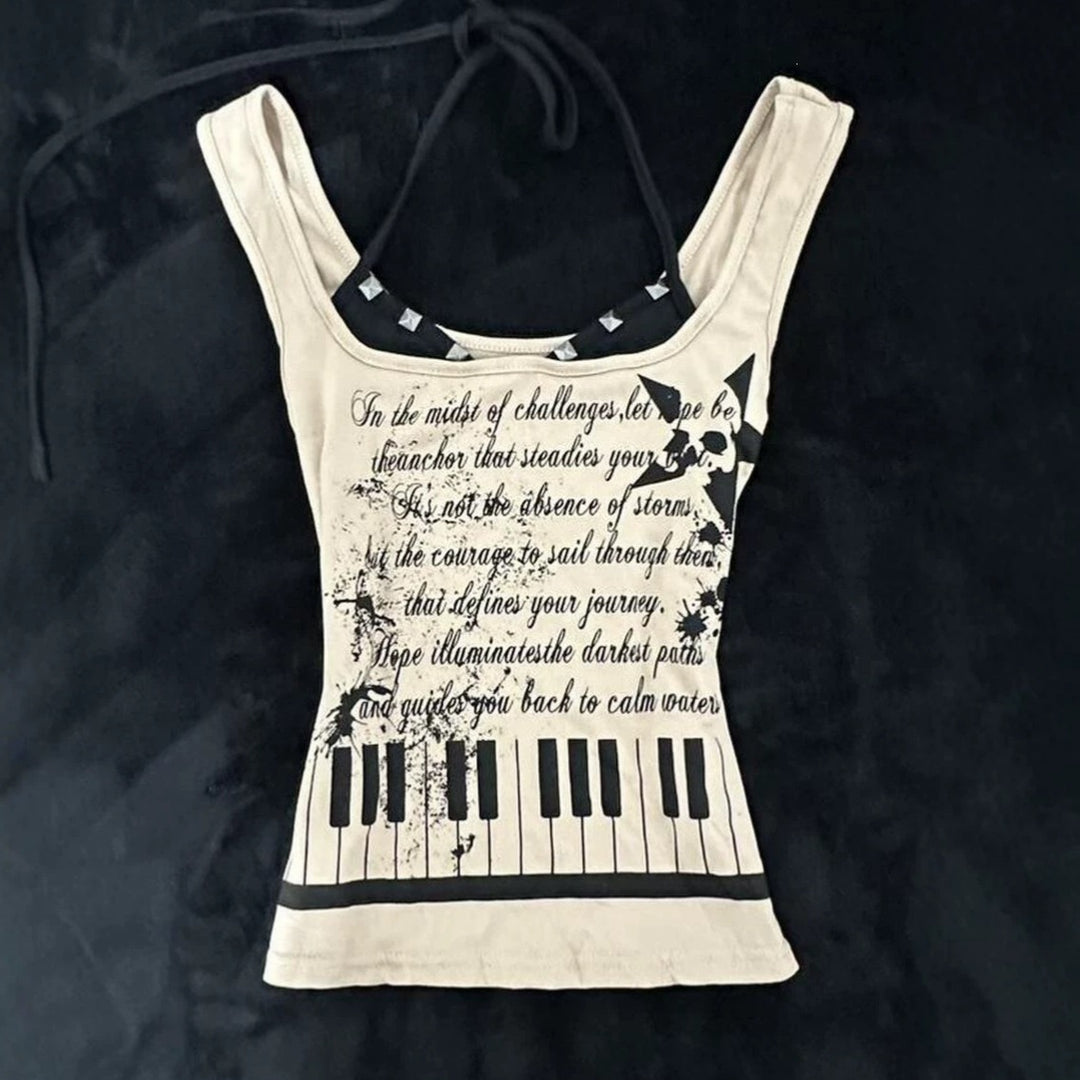 Damen musikalisches Graphic-Tanktop mit einzigartigem Schnitt Echo Archiv